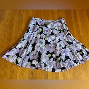 Y2K Karen Kane Purple Floral Rayon Full Skirt, Size 14